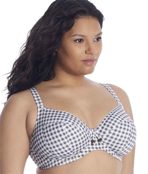 Elomi GREY MARL Checkmate Underwire Plunge Bikini Swim Top US 40E UK