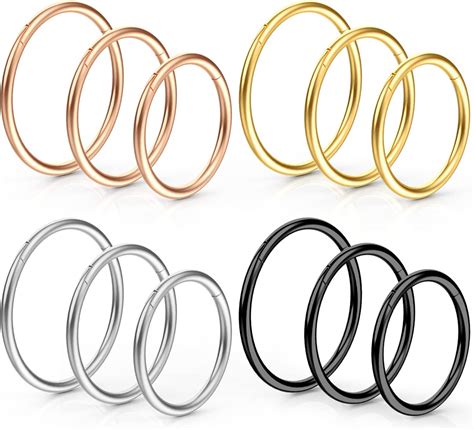 12 Pcs Hoop Nose Rings Funtopia 18G 316L Surgical Steel Nose Rings For