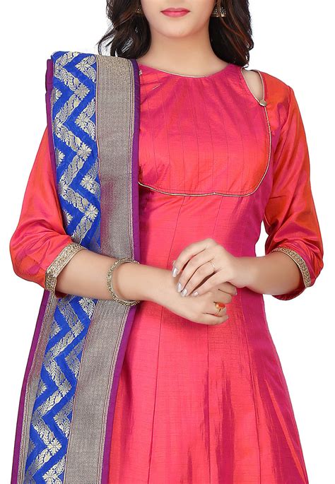 Banarasi Silk Anarkali Suit With Pure Silk Dupatta In Coral Kjn