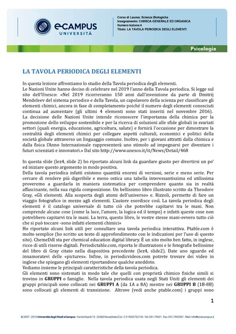 Tavola Degli Elementi 1 Corso Di Laurea Scienze Biologiche