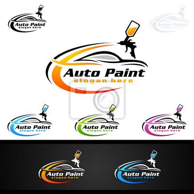 Car Painting Logo With Spray Gun And Sport Car Concept Posters For The