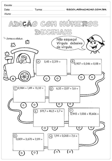 Atividades Com Números Decimais 6º Ano Atividades Educativas Escola