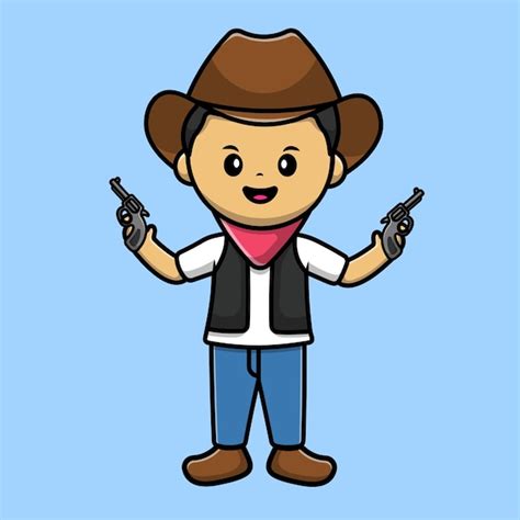 Lindo Vaquero Tenencia Arma De Fuego Caricatura Vector Icono