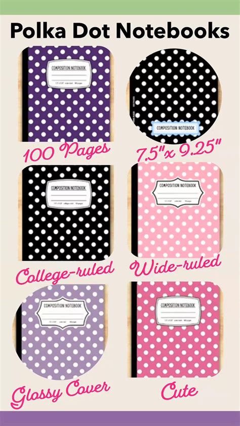 Polka Dot Composition Notebooks Cute Journals For School University