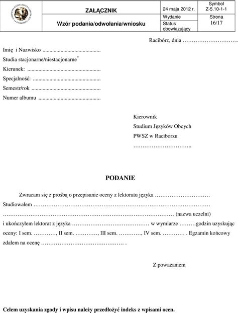 Podanie O Prace Wzor Pdf Entrancementenglish