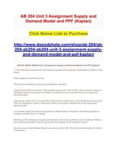 AB 204 Unit 3 Assignment Supply And Demand Model And PPF Kaplan