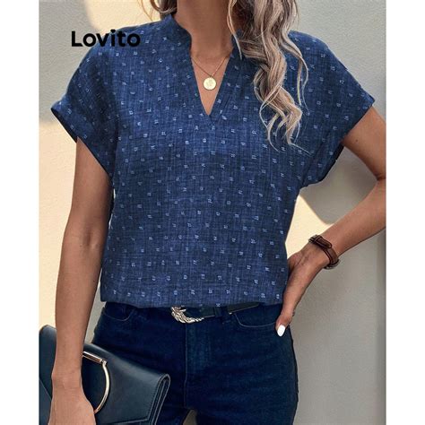 Lovito Blusa B Sica Lisa Casual Para Mulheres Lbl Shopee Brasil