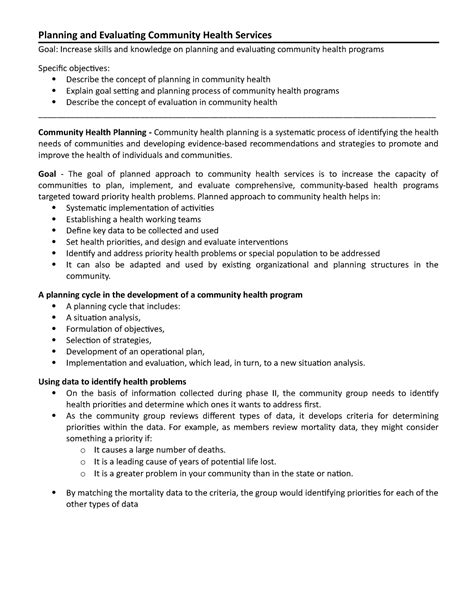 Unit 13 Planning And Evaluating Community Health Services Planning