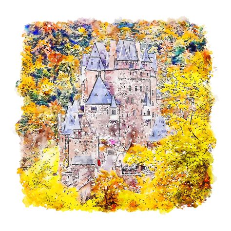 burg eltz château croquis aquarelle illustration dessinée à la main