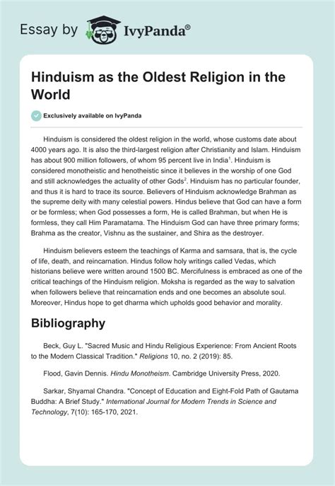 Hinduism as the Oldest Religion in the World - 216 Words | Essay Example