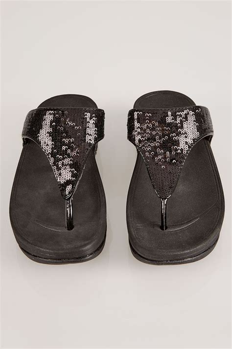 Schwarze klobige Sandalen mit Pailletten und weiter Passform EEE Fit