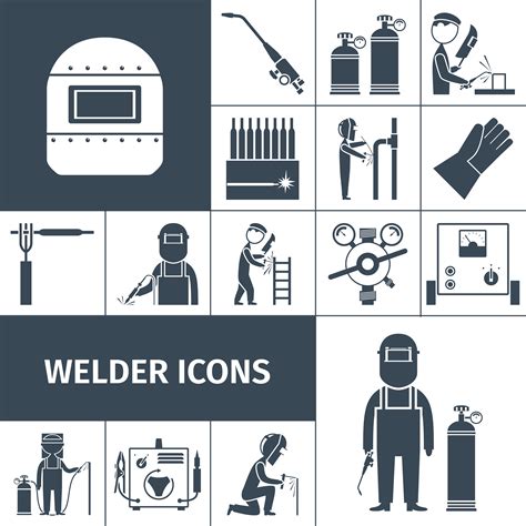 Welder Icons Black Set Vector Art At Vecteezy