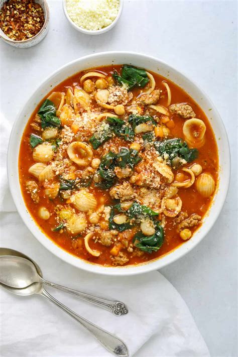 Tomato And White Bean Soup With Sausage Swiss Chard And Parmesan Broth