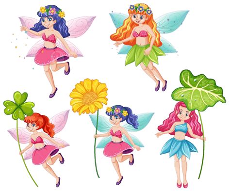 Cute Fairies With A Flower Cartoon Character In Hand Set Against A