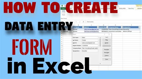 How To Create A Data Entry Form In Excel Excel Forms Ms Office Youtube