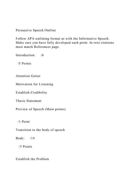 Persuasive Speech Outlinefollow Apa Outlining Format As With Docx