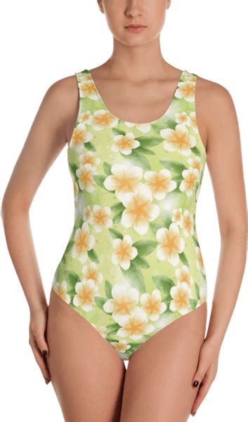 White Frangipani Flowers On A Green Background One Piece One Piece Swimsuit Clipart Large