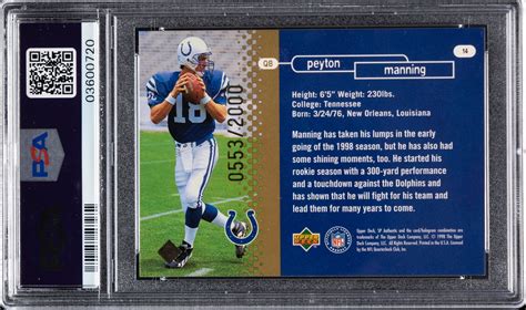 Upper Deck Sp Authentic Football Peyton Manning Rookie Psa Gem