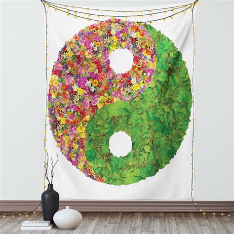 Ying Yang Decor Tapestry Flowers And Leaf Decor Asian Zen Ying Yang