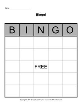 Bingo Board Template 5x5 by Savetz Publishing | Teachers Pay Teachers