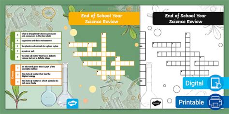 End Of School Year Review Crossword Science Twinkl