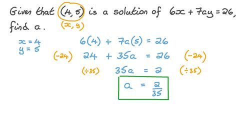 Question Video Finding The Unknown Coefficient In A Two Variable Linear Equation Given Its