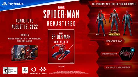 Marvels Spider Man Remastered PC Pre Order Bonuses Include 3 Early