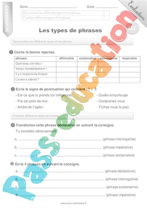 Evaluation La Phrase Ce Cycle Bilan Et Controle Corrig Pass