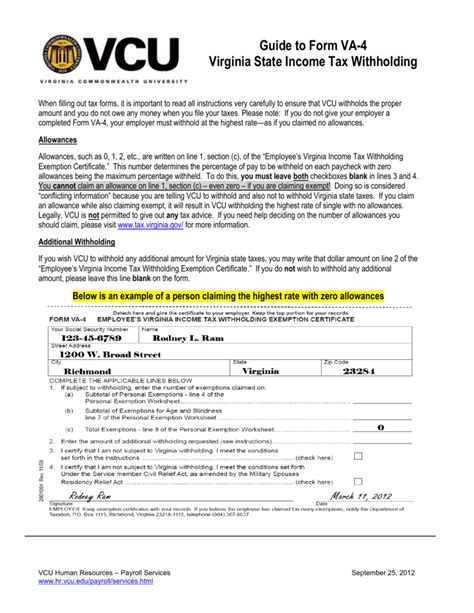 Guide To Form Va 4 Virginia State Income Tax Withholding