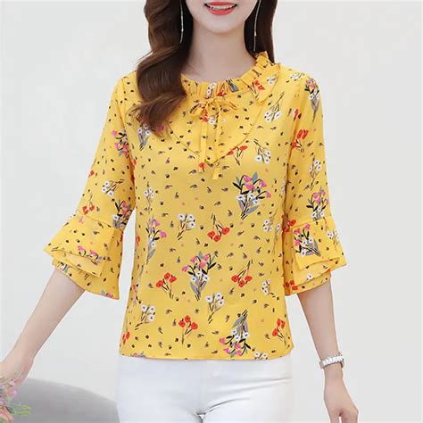 Fashion Broken Flower Printed Blouse Women S Clothing Ruffles Spliced Summer New Casual Half