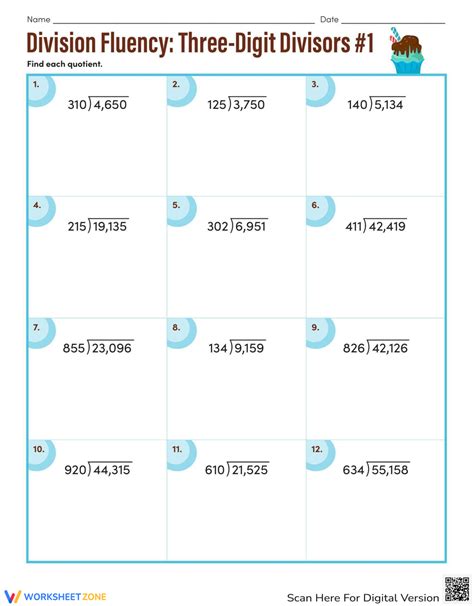 Division Fluency: Three-Digit Divisors #1 Worksheet