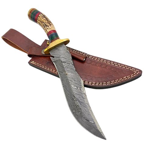 Inch Damascus Steel Custom Handmade Hunting Bowie Knife S