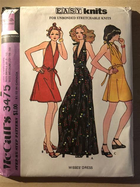 1970s Vintage McCalls Sewing Pattern 3475 Easy Wrap Halter Dress FF