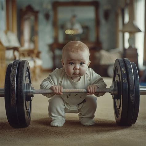 Premium Photo Determined Young Boy Trying To Lift Heavy Weights