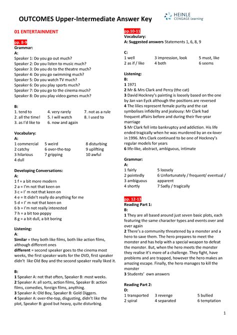 Outcomes Upper Inter Answer Key 1 Outcomes Upper Intermediate Answer