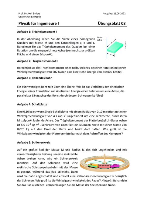 Bungsblatt Physik F R Ingenieure Prof Dr Axel Enders