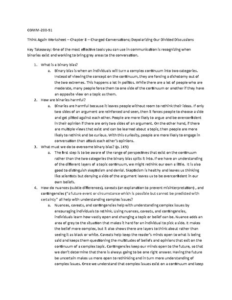 Think Again Chapter 8 wksht - COMM-200- Think Again Worksheet – Chapter