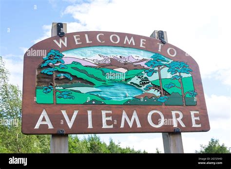 Welcome to Aviemore sign, Aviemore, Cairngorms National Park, Highland, Scotland, United Kingdom ...