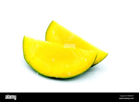 Mango Slices Cutted Mango Fruit Isolated On White Background Stock