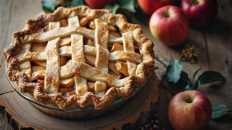 Premium Photo Homemade Apple Pie With Lattice Crust Surrounded By