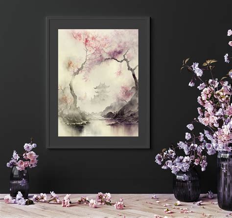 Asian Ancient Fantasy Digital Downloadable Art Blossomtime Landscape Printable Wall Art