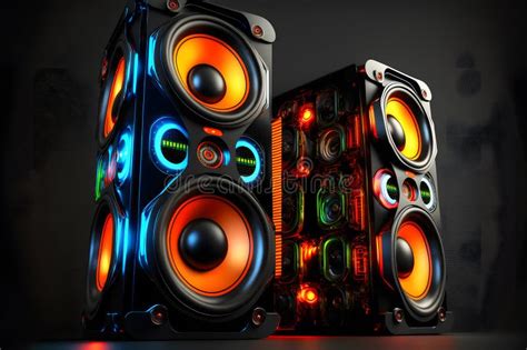 Big And Powerful Modern Sound Speakers Close Up Audio Stereo System