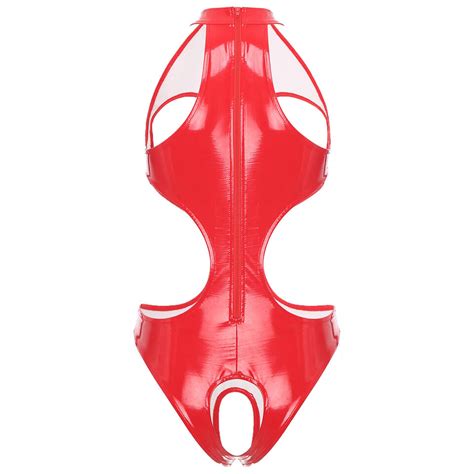 Us Women S Wet Look Bodysuit Lingerie Sexy Hollow Out One Piece Leotard