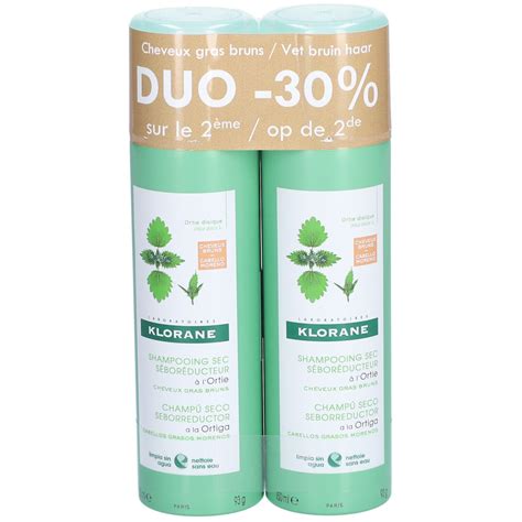 Klorane Dry Shampoo With Nettle Oil Control Dark Hair Duo Verlaagde