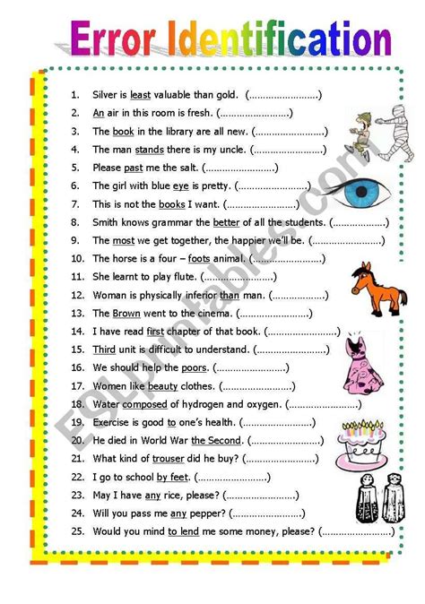 Error Identification Worksheet To Check A Various Grammars 2pages Not