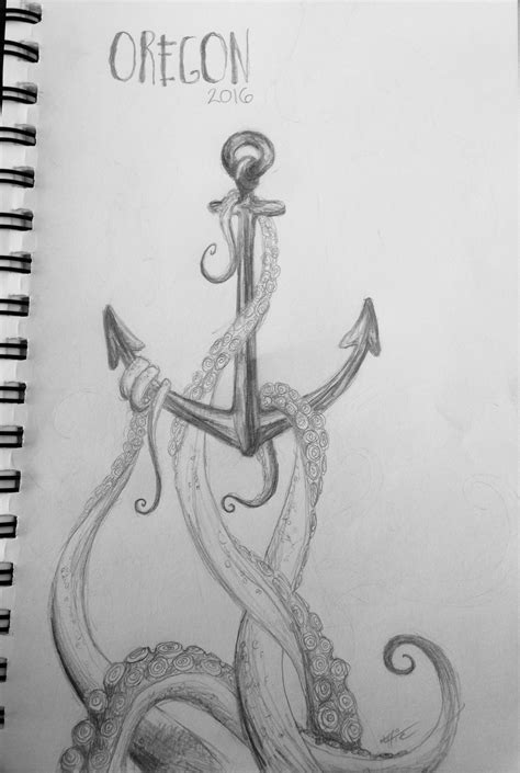 Octopus And Anchor Drawing