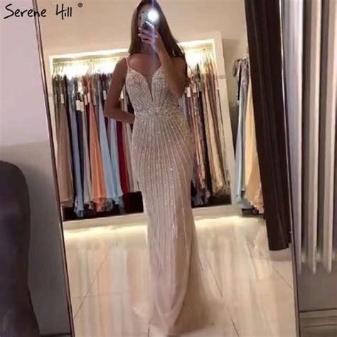 Dubai Champagne Sem Mangas Sereia Sexy Vestidos De Noite Mi Angas