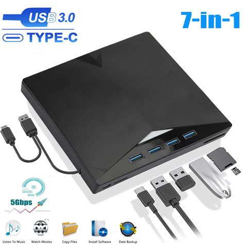 7 In 1 External CD DVD Drive For Laptop EEEkit USB 3 0 USB C Portable