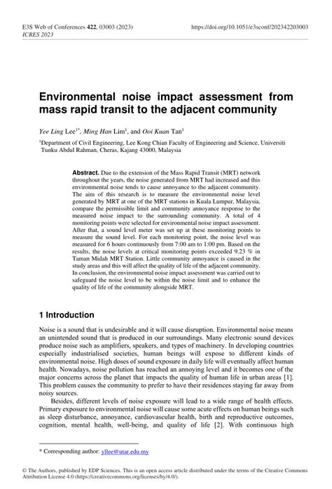 PDF Environmental Noise Impact Assessment From Mass Rapid Transit To