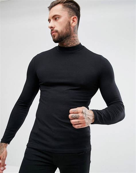 Asos Design Muscle Fit Long Sleeve Jersey Turtleneck In Black Asos